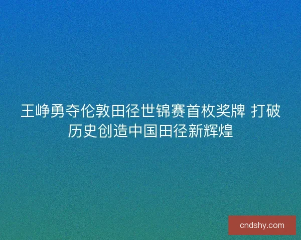 王峥勇夺伦敦田径世锦赛首枚奖牌 打破历史创造中国田径新辉煌